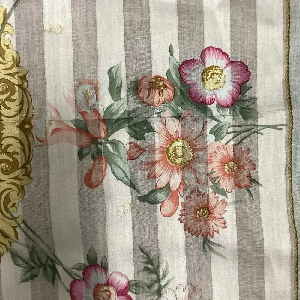 Christian Dior Scarf With Beautiful Pink Floral Print And Gold Logos
